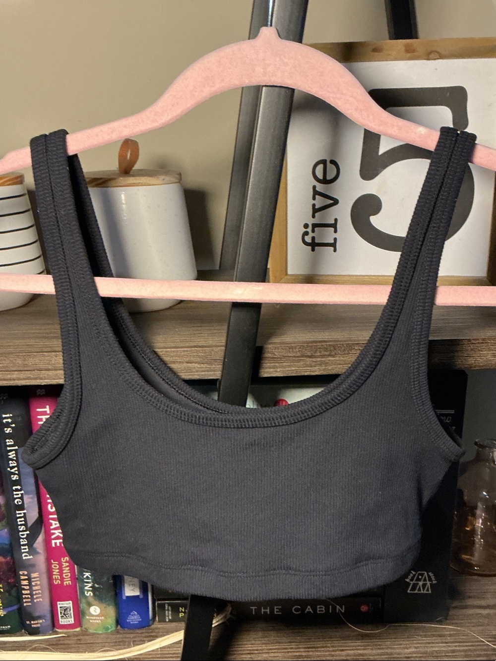 TNA Black Ribbed Scoop Bralette Size S